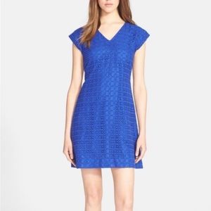Kate Spade royal blue crochet/eyelet/knit cuff sleeve above the knee dress